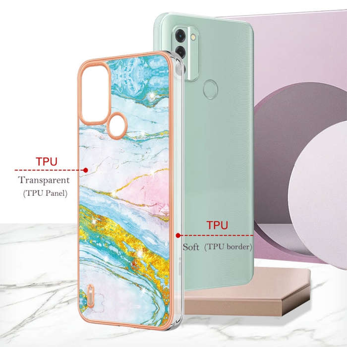 For Nokia C31 Electroplating Marble Dual-side IMD Phone Case(Green 004)