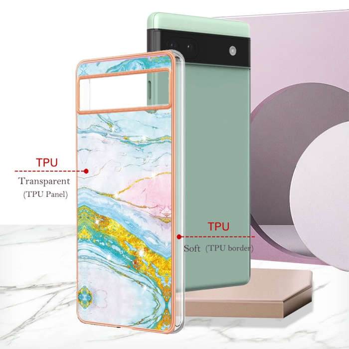 For Google Pixel 6a Electroplating Marble Dual-side IMD Phone Case(Green 004)