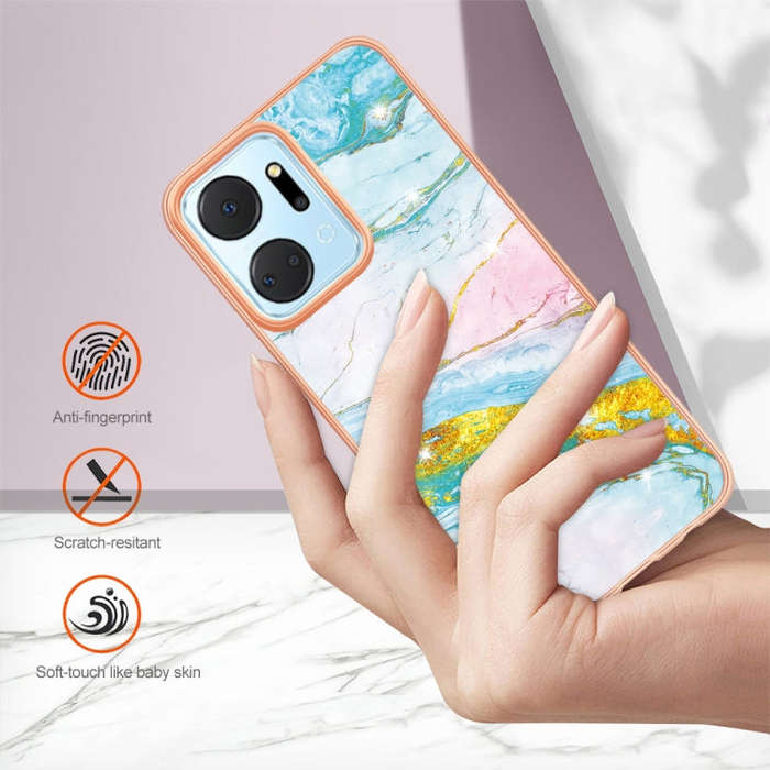 For Honor X7a Electroplating Marble Dual-side IMD Phone Case(Green 004)