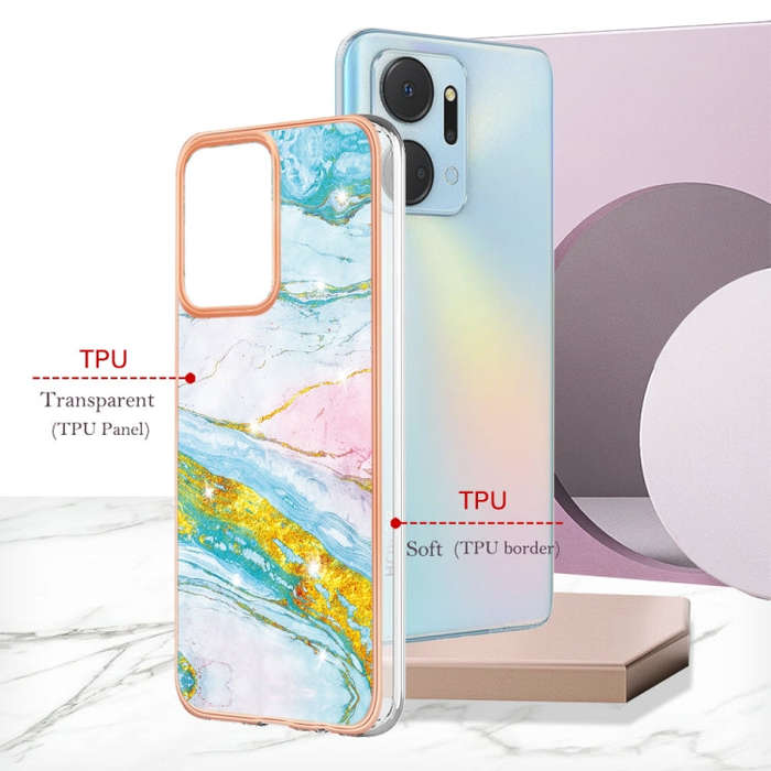 For Honor X7a Electroplating Marble Dual-side IMD Phone Case(Green 004)