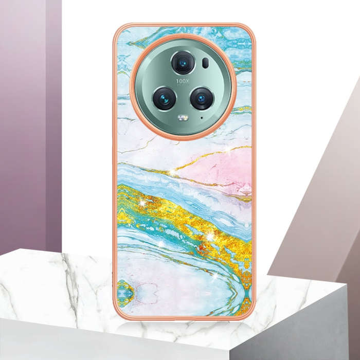 For Honor X9a/Magic5 Lite Electroplating Marble Dual-side IMD Phone Case(Green 004)