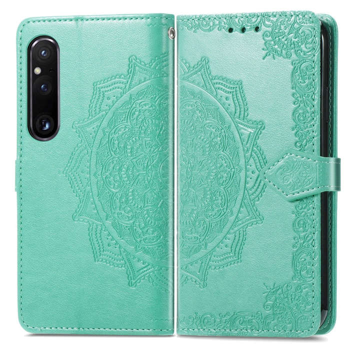 For Sony Xperia 1 IV Mandala Flower Embossed Leather Phone Case(Green)