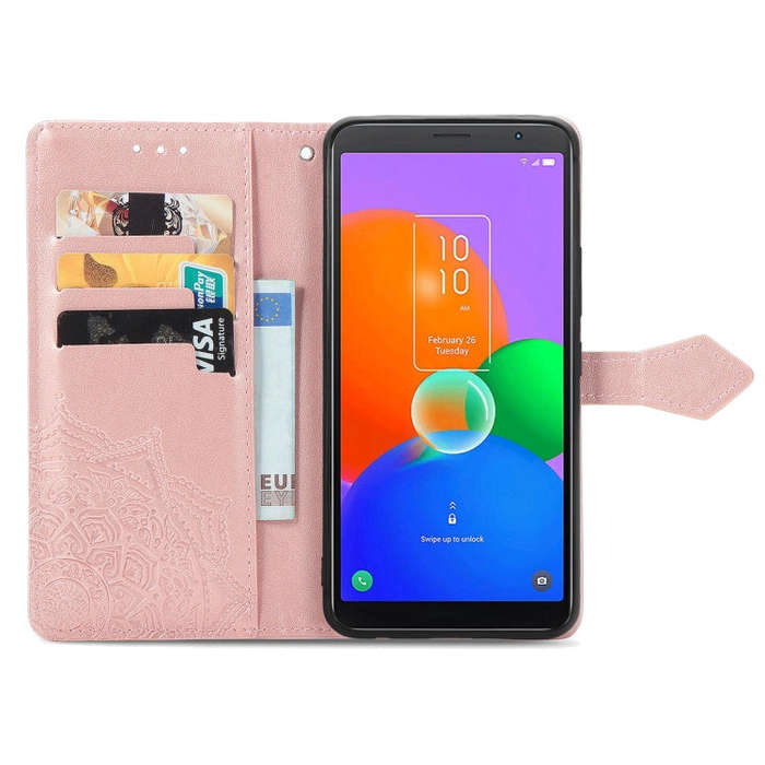 For TCL 403 Mandala Flower Embossed Leather Phone Case(Rose Gold)