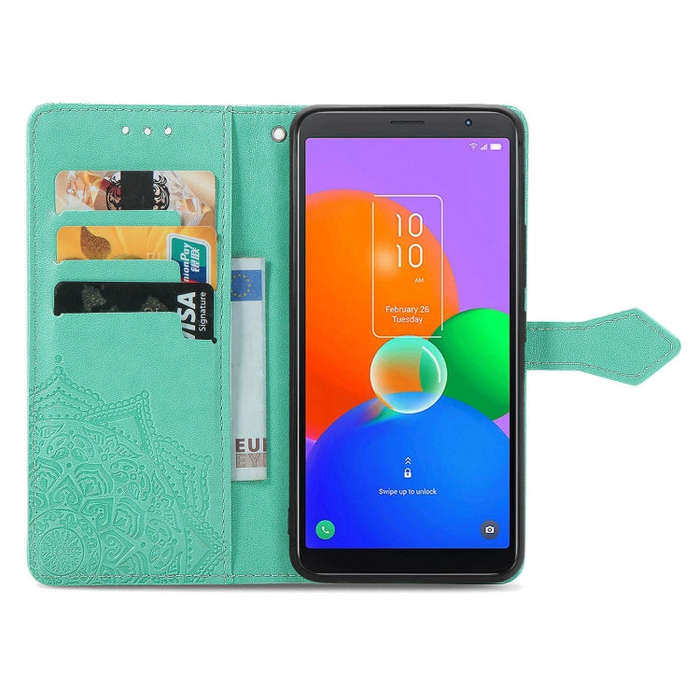 For TCL 403 Mandala Flower Embossed Leather Phone Case(Green)