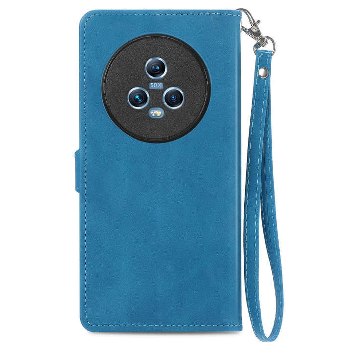 For Honor Magic5 Embossed Flower Zipper Leather Phone Case(Blue)