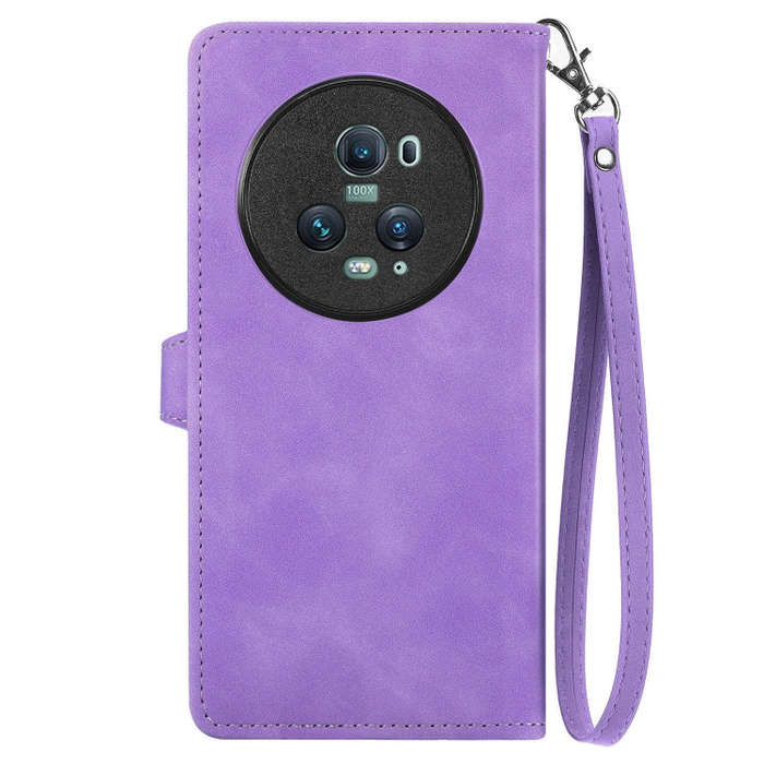 For Honor Magic5 Pro Embossed Flower Zipper Leather Phone Case(Purple)