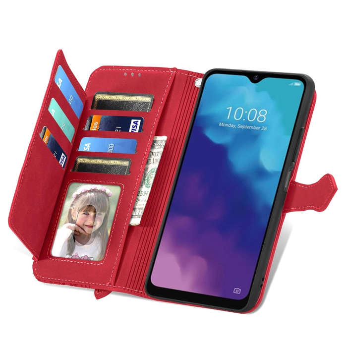 For ZTE Blade V30 Vita Embossed Flower Zipper Leather Phone Case(Red)