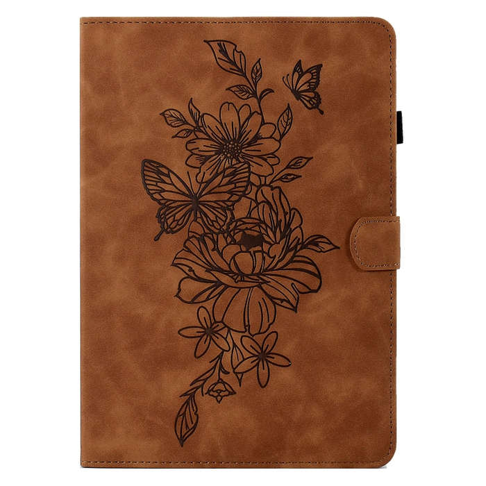 For Lenovo Tab M9 Peony Butterfly Embossed Leather Tablet Case(Brown)
