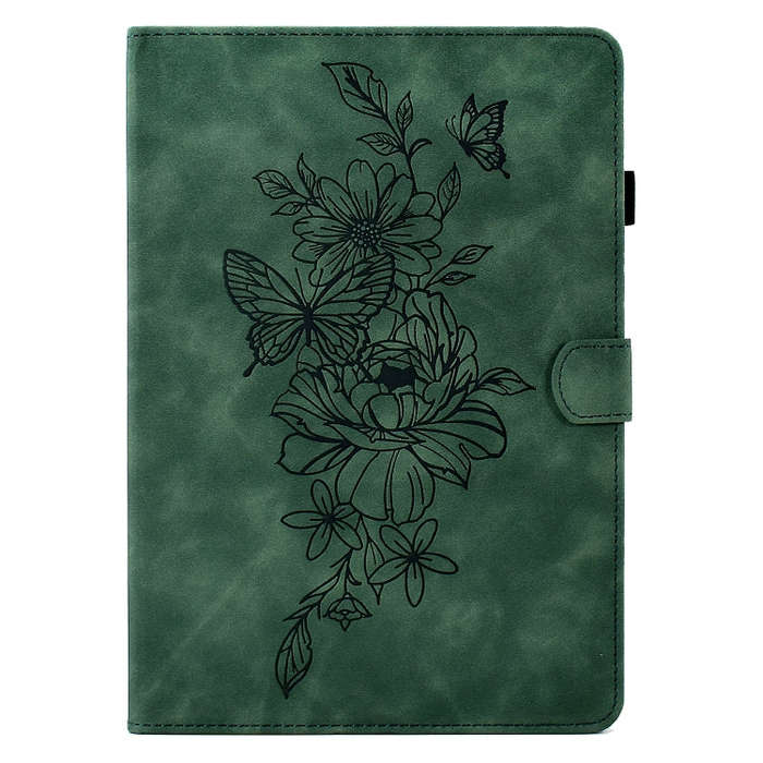 For Lenovo Tab P11 Gen 2 Peony Butterfly Embossed Leather Tablet Case(Green)