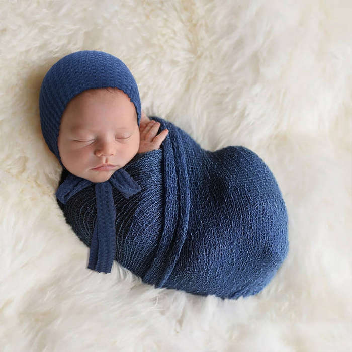 Elastic Fabric Newborn Baby Cute Cap with Strap(Yellow)