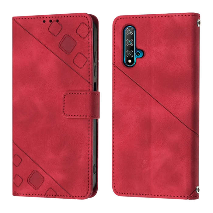For Huawei nova 5T / Honor 20 Skin-feel Embossed Leather Phone Case(Red)