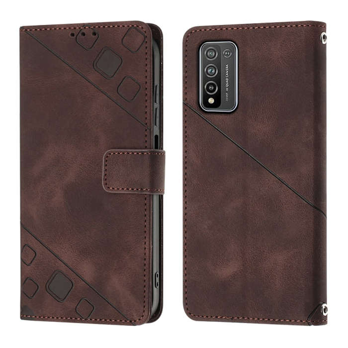For Honor 10X Lite Skin-feel Embossed Leather Phone Case(Brown)