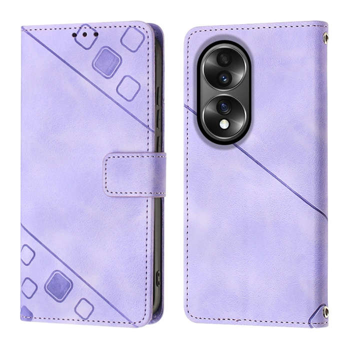 For Honor 70 Skin-feel Embossed Leather Phone Case(Light Purple)