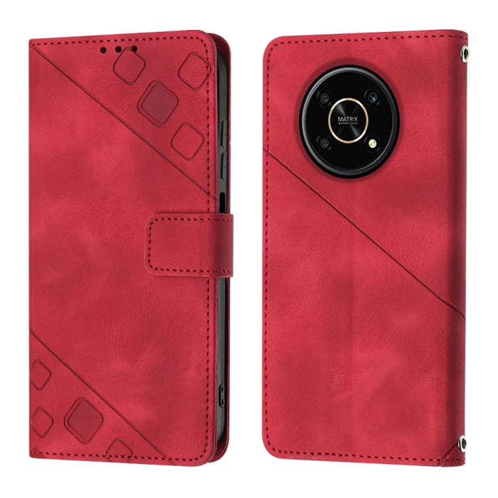 For Honor Magic4 Lite/X30/X9 4G/5G/X40 GT Skin-feel Embossed Leather Phone Case(Red)