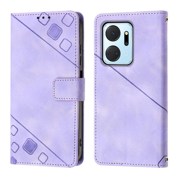 For Honor X7a 4G Global Skin-feel Embossed Leather Phone Case(Light Purple)