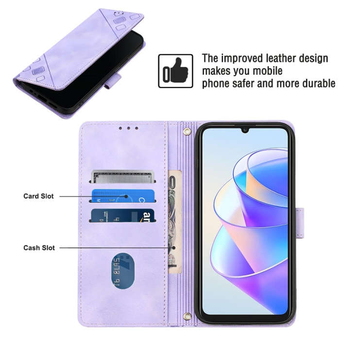 For Honor X7a 4G Global Skin-feel Embossed Leather Phone Case(Light Purple)