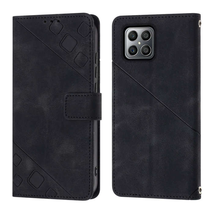 For Honor X8 4G Skin-feel Embossed Leather Phone Case(Black)