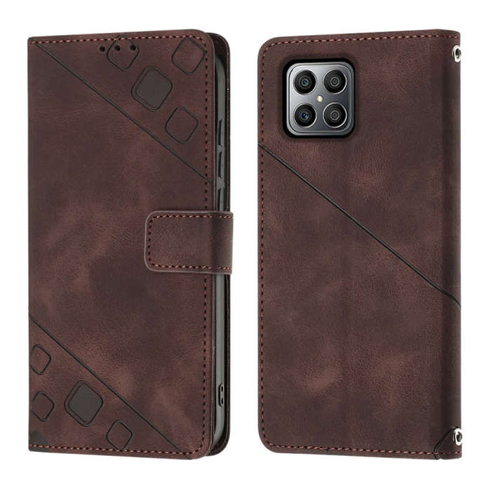 For Honor X8 4G Skin-feel Embossed Leather Phone Case(Brown)