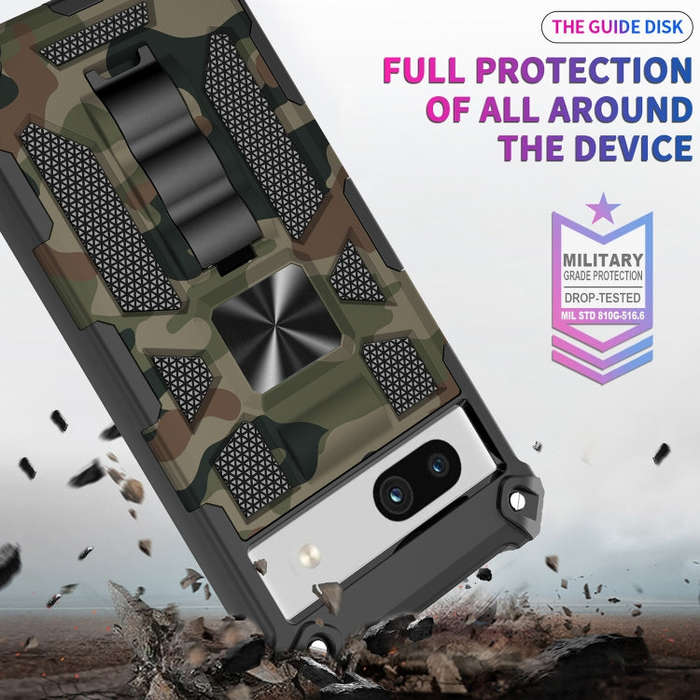 For Google Pixel 7a Camouflage Armor Kickstand TPU + PC Magnetic Phone Case(Mint Green)