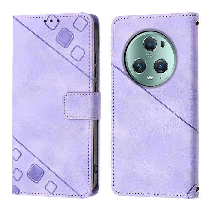 For Honor Magic5 Pro Skin-feel Embossed Leather Phone Case(Light Purple)