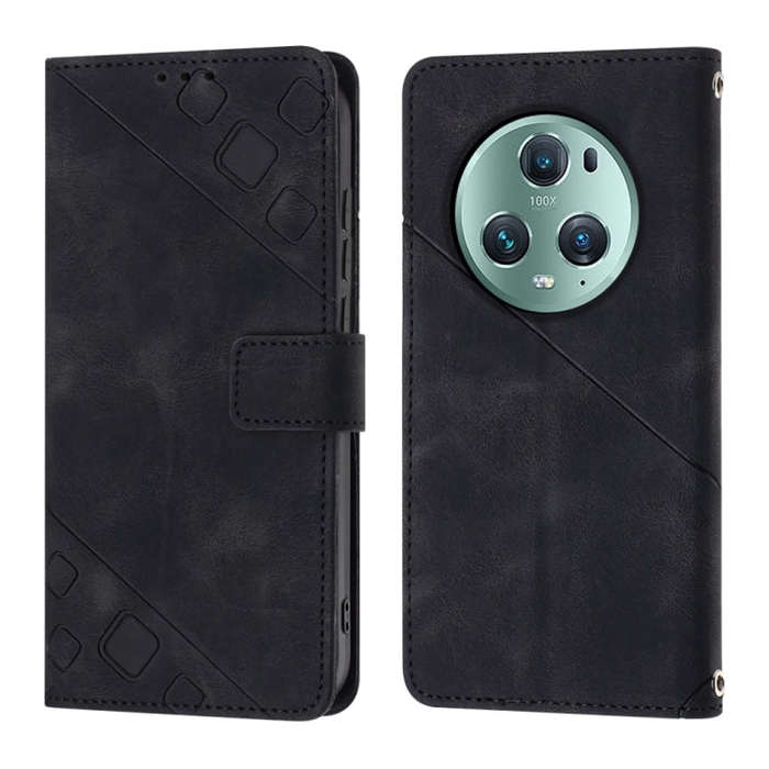 For Honor Magic5 Pro Skin-feel Embossed Leather Phone Case(Black)