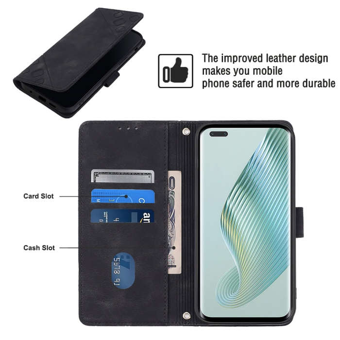 For Honor Magic5 Pro Skin-feel Embossed Leather Phone Case(Black)