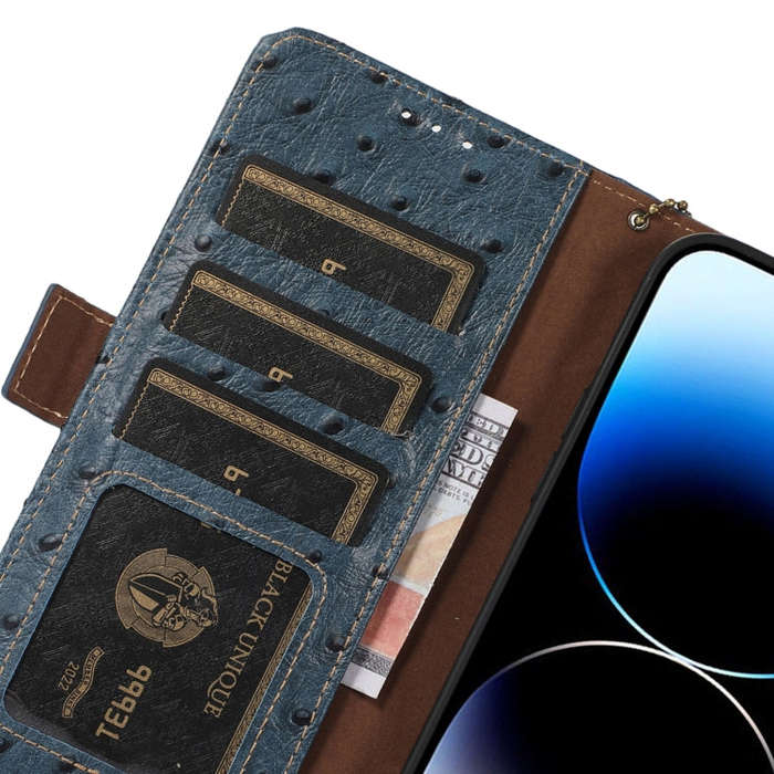 For Honor Magic5 Pro Ostrich Pattern Genuine Leather RFID Phone Case(Blue)