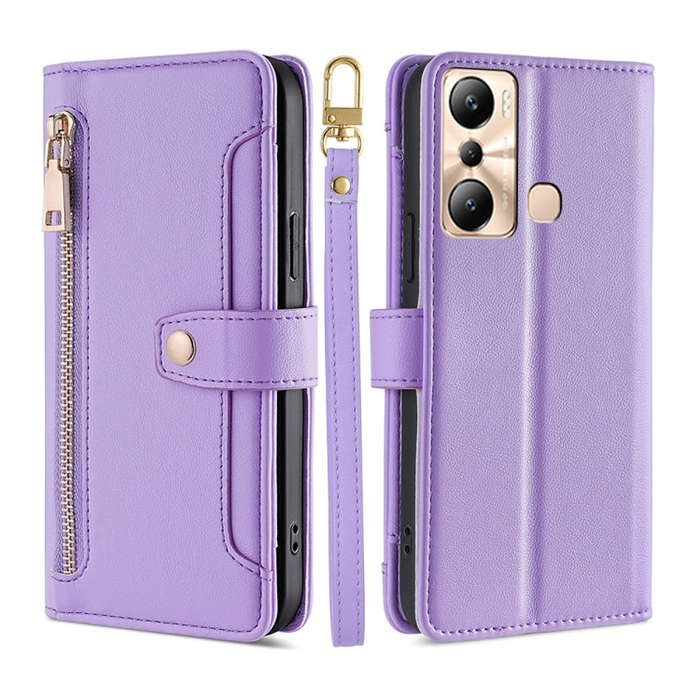 For Infinix Hot 20i Sheep Texture Cross-body Zipper Wallet Leather Phone Case(Purple)