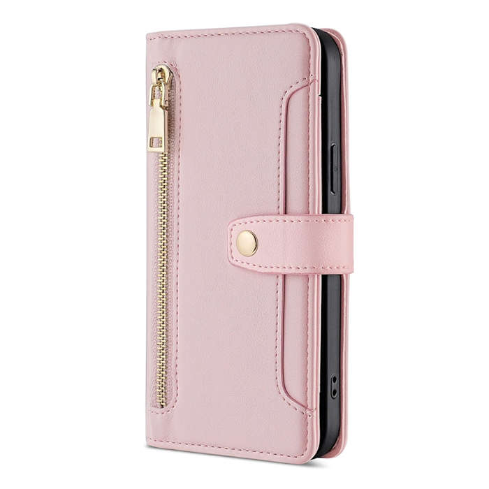 For Tecno Camon 19 / 19 Pro Sheep Texture Cross-body Zipper Wallet Leather Phone Case(Pink)