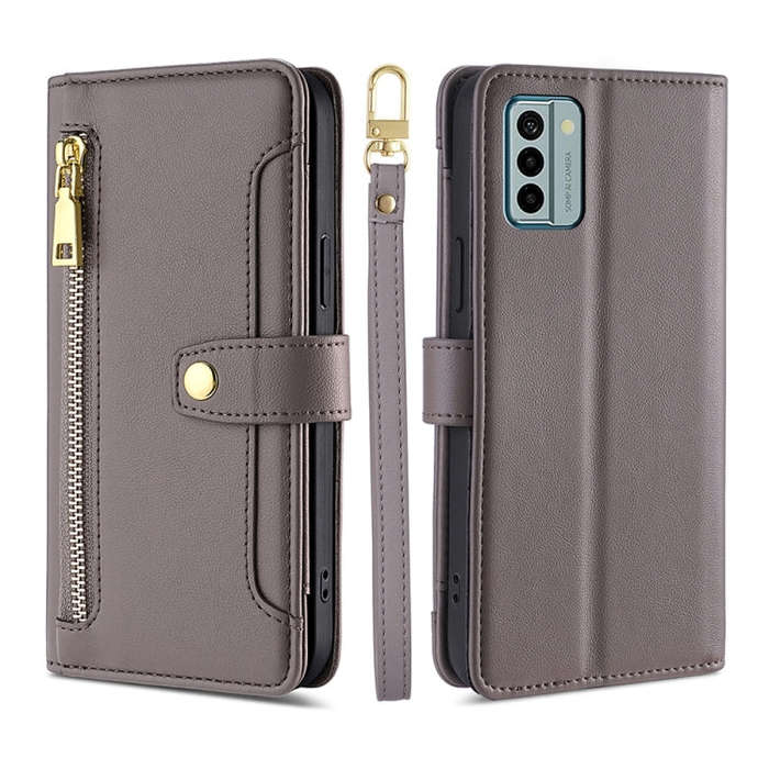For Nokia G22 Sheep Texture Cross-body Zipper Wallet Leather Phone Case(Grey)