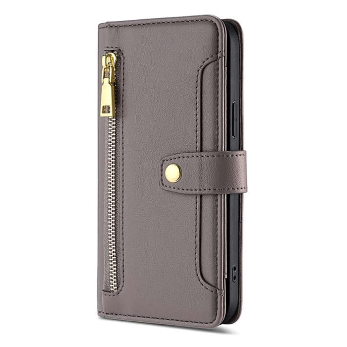 For Nokia G22 Sheep Texture Cross-body Zipper Wallet Leather Phone Case(Grey)