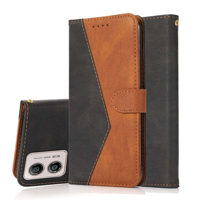 For Motorola Moto G13 Dual-color Stitching Leather Phone Case(Black Brown)