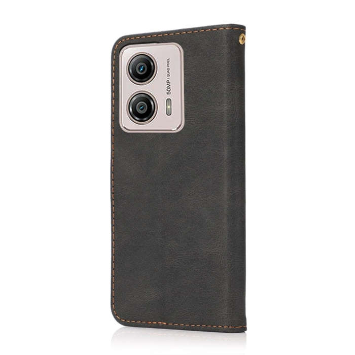 For Motorola Moto G13 Dual-color Stitching Leather Phone Case(Black Brown)