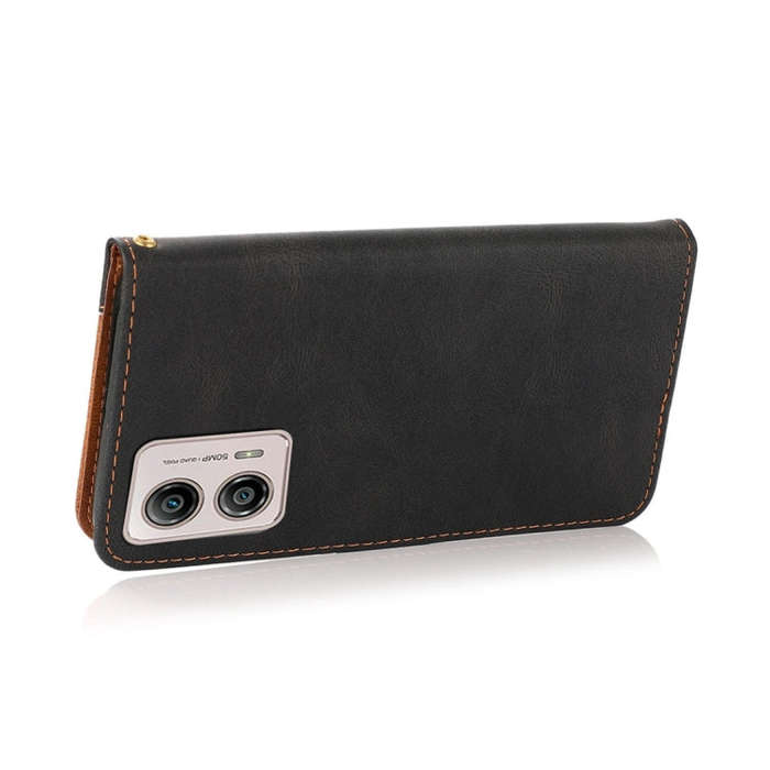 For Motorola Moto G13 Dual-color Stitching Leather Phone Case(Black Brown)