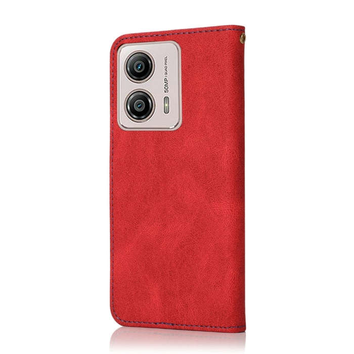 For Motorola Moto G73 Dual-color Stitching Leather Phone Case(Red Blue)