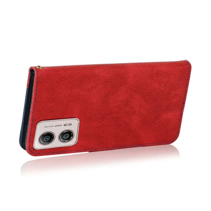 For Motorola Moto G73 Dual-color Stitching Leather Phone Case(Red Blue)