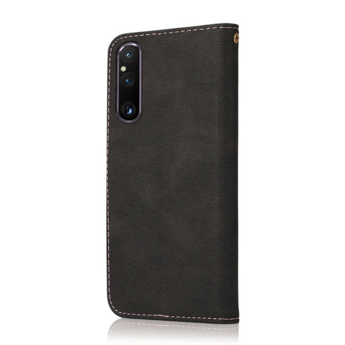 For Sony Xperia 1 V Dual-color Stitching Leather Phone Case(Black Rose Gold)