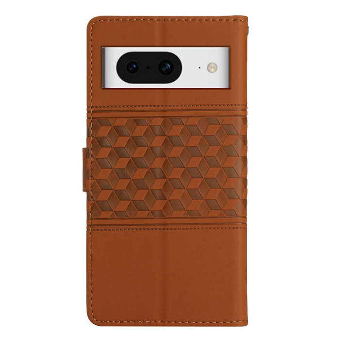 For Google Pixel 8 Diamond Embossed Skin Feel Leather Phone Case with Lanyard(Brown)