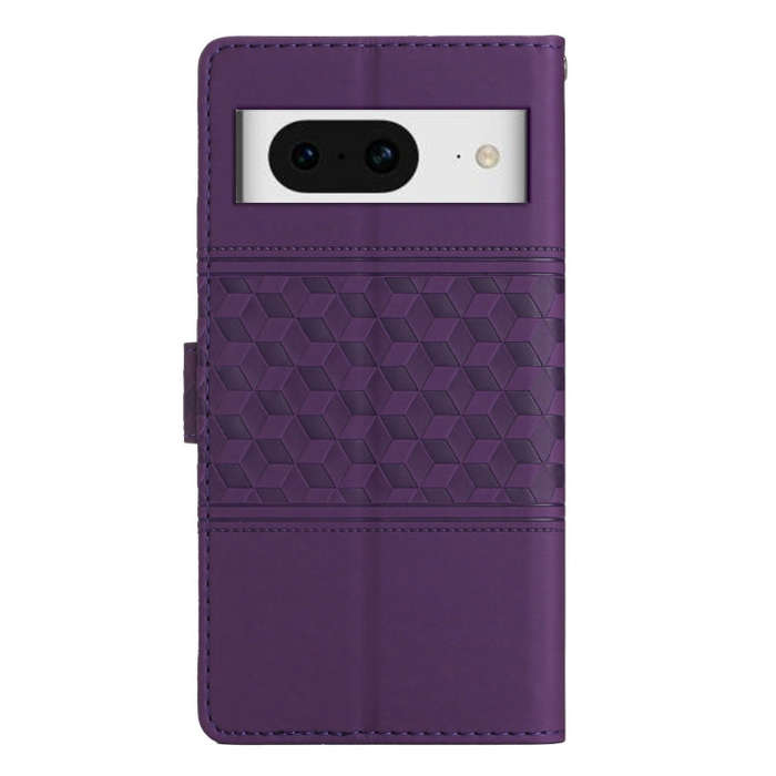 For Google Pixel 8 Diamond Embossed Skin Feel Leather Phone Case with Lanyard(Purple)