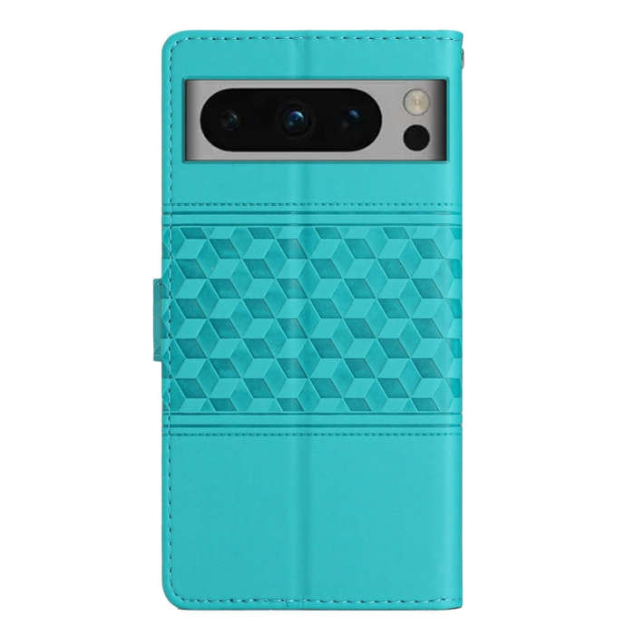For Google Pixel 8 Pro Diamond Embossed Skin Feel Leather Phone Case with Lanyard(Blue)