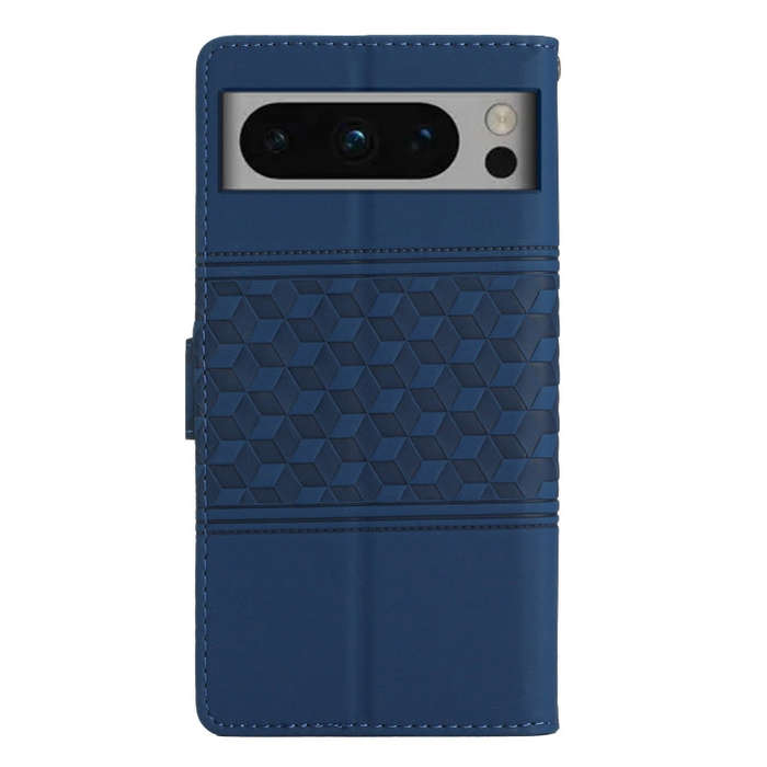 For Google Pixel 8 Pro Diamond Embossed Skin Feel Leather Phone Case with Lanyard(Dark Blue)