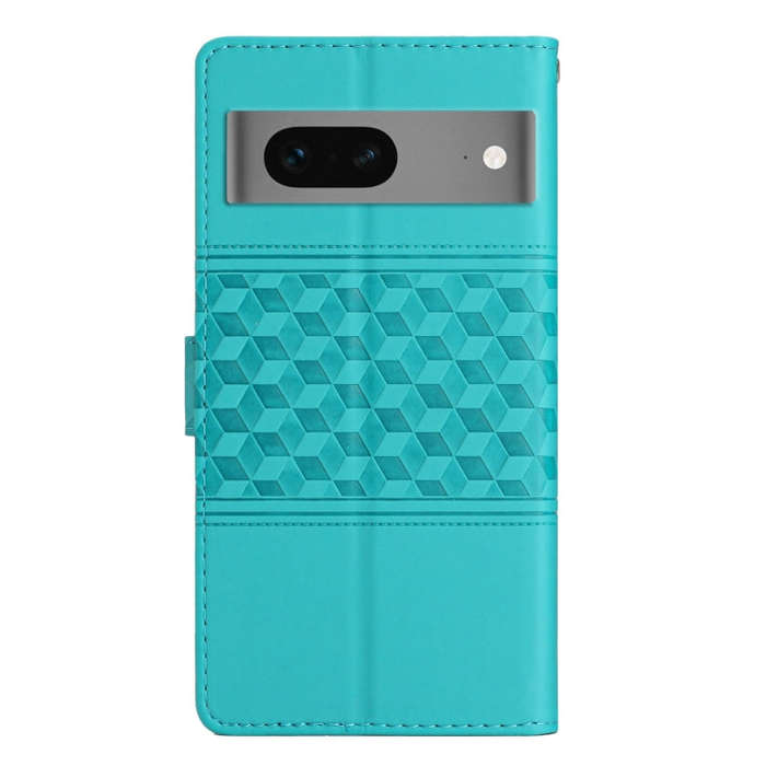 For Google Pixel 7 5G Diamond Embossed Skin Feel Leather Phone Case with Lanyard(Blue)