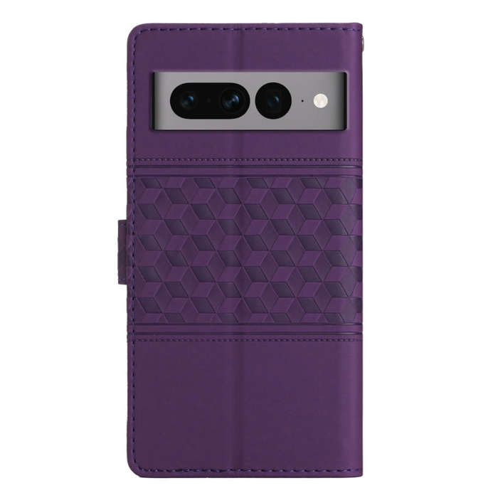 For Google Pixel 7 Pro 5G Diamond Embossed Skin Feel Leather Phone Case with Lanyard(Purple)
