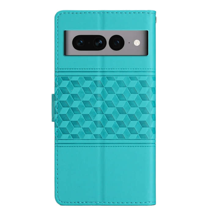 For Google Pixel 7 Pro 5G Diamond Embossed Skin Feel Leather Phone Case with Lanyard(Blue)