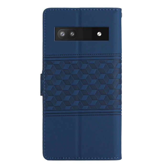 For Google Pixel 7a Diamond Embossed Skin Feel Leather Phone Case with Lanyard(Dark Blue)