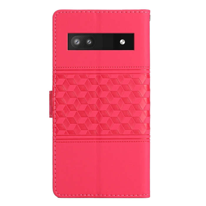 For Google Pixel 7a Diamond Embossed Skin Feel Leather Phone Case with Lanyard(Red)