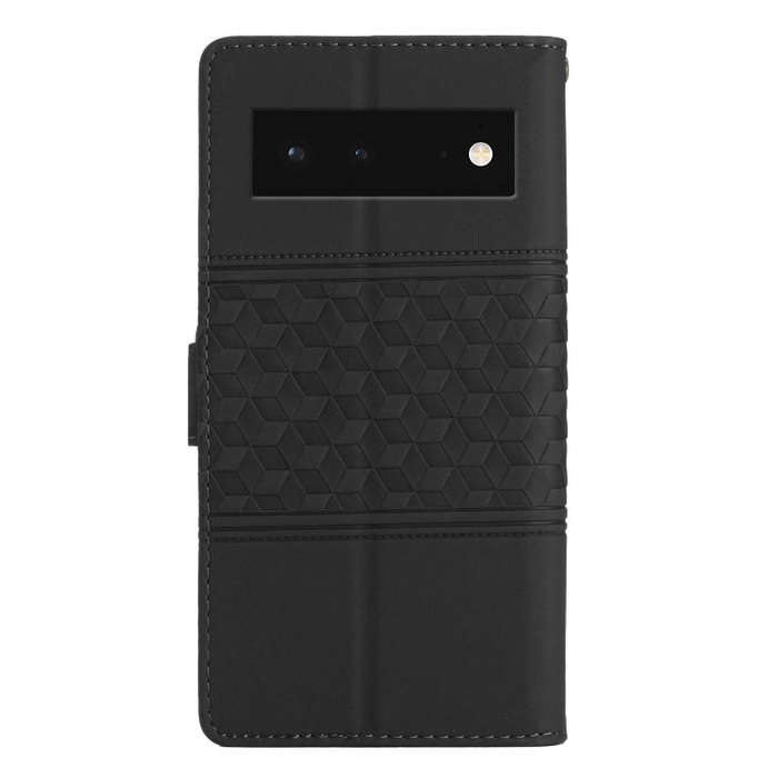 For Google Pixel 6 Diamond Embossed Skin Feel Leather Phone Case with Lanyard(Black)