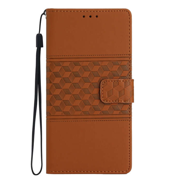 For Google Pixel 6a Diamond Embossed Skin Feel Leather Phone Case with Lanyard(Brown)