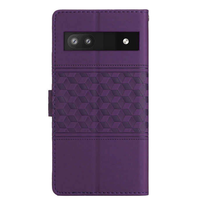 For Google Pixel 6a Diamond Embossed Skin Feel Leather Phone Case with Lanyard(Purple)