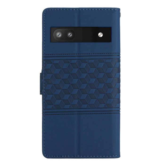 For Google Pixel 6a Diamond Embossed Skin Feel Leather Phone Case with Lanyard(Dark Blue)